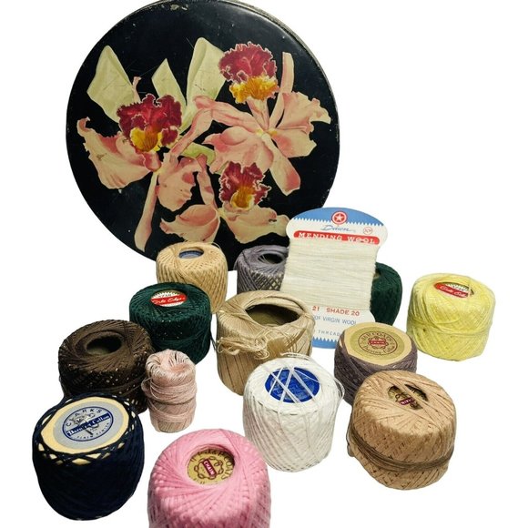 Vintage CANCO Helen Harrison Chicago Black Tin Irises Darling Cotton Leftovers - Picture 13 of 16